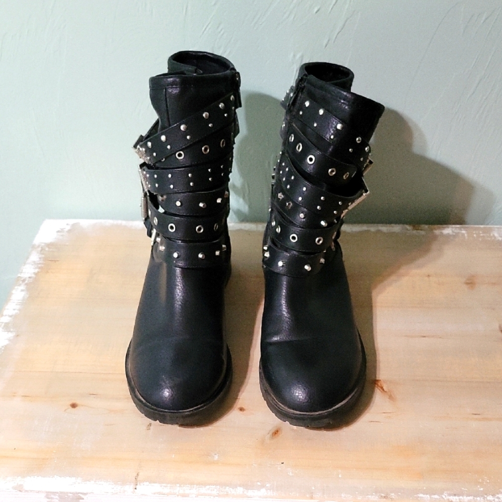 Fergie Black Combat Moto Boots Sturdy Design
